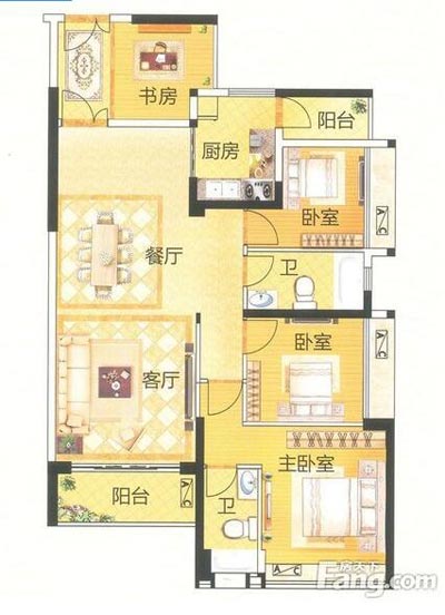 本單元的設(shè)計(jì)整體色調(diào)采用的是木色，不僅沿用了中式的端莊典雅，同時(shí)加入一些時(shí)尚的元素，讓整個(gè)空間多了現(xiàn)代的時(shí)尚感覺(jué)，卻不失中式的端莊。